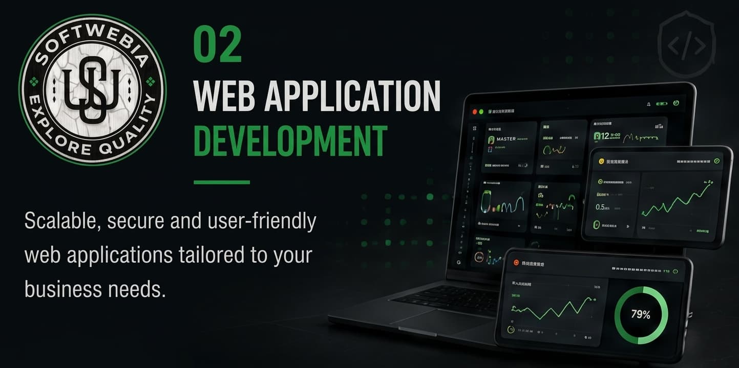 Softwebia web application development on laptop, tablet, and phone.